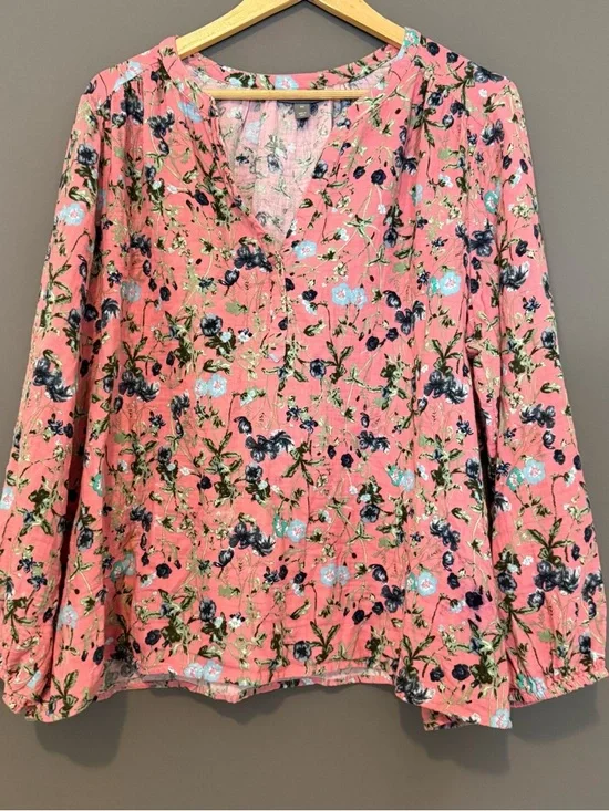 Style & Co Floral Cotton Gauze Blouse Top Long Sleeve Pink Boho Peasant Fairy 3X - Picture 3 of 10